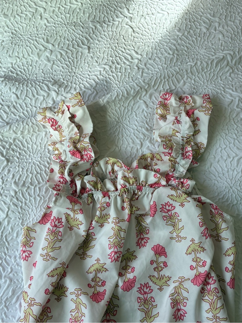 Large Floral Ruffle Pajama Set - Pink & Cream - Picture 2 of 5